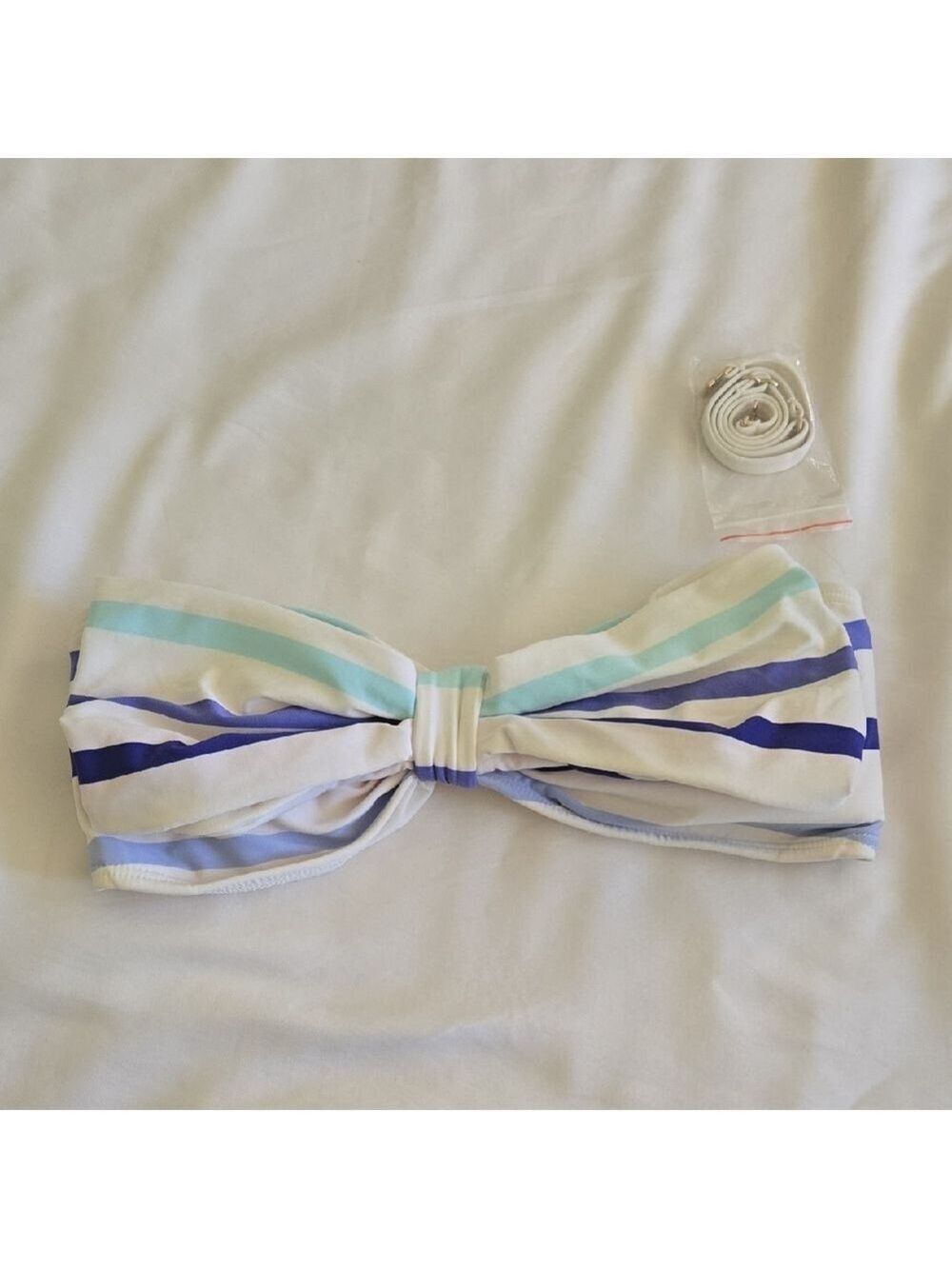 kate spade White & Blue Striped Bandeau Swim Top